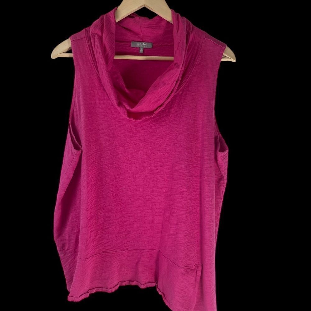 Habitat Hot Pink Cotton Cowl Neck Asymmetrical Sleeveless Top Sz XL